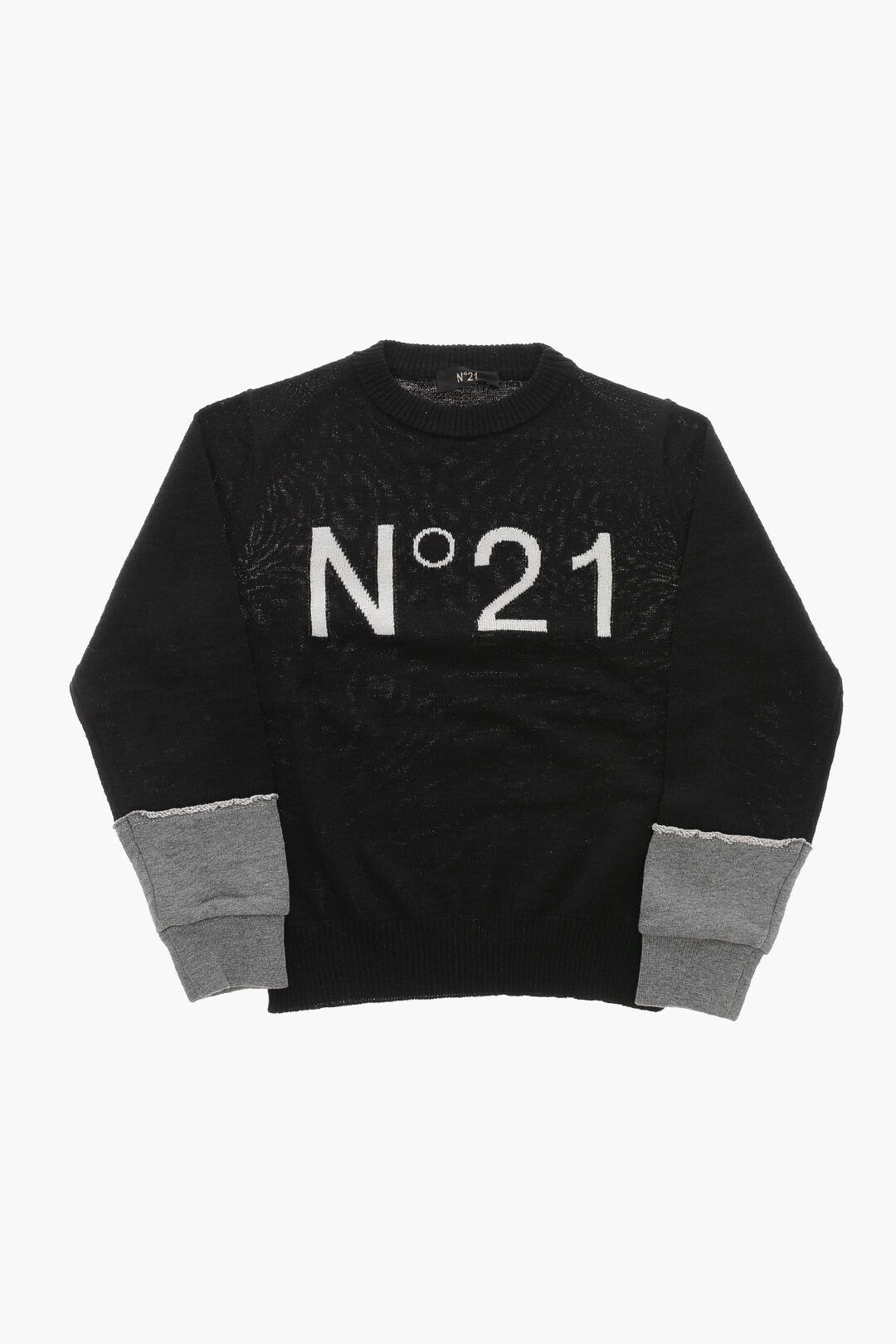 N.21 Kids 3500~Wool-Blend Crewneck Sweater with Jacquard Logo