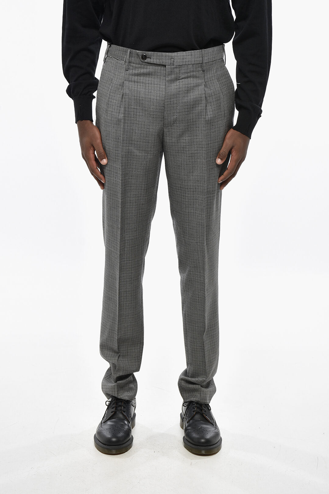 PT01 2470~Houndstooth Motif Virgin Wool PREPPY FIT Pants