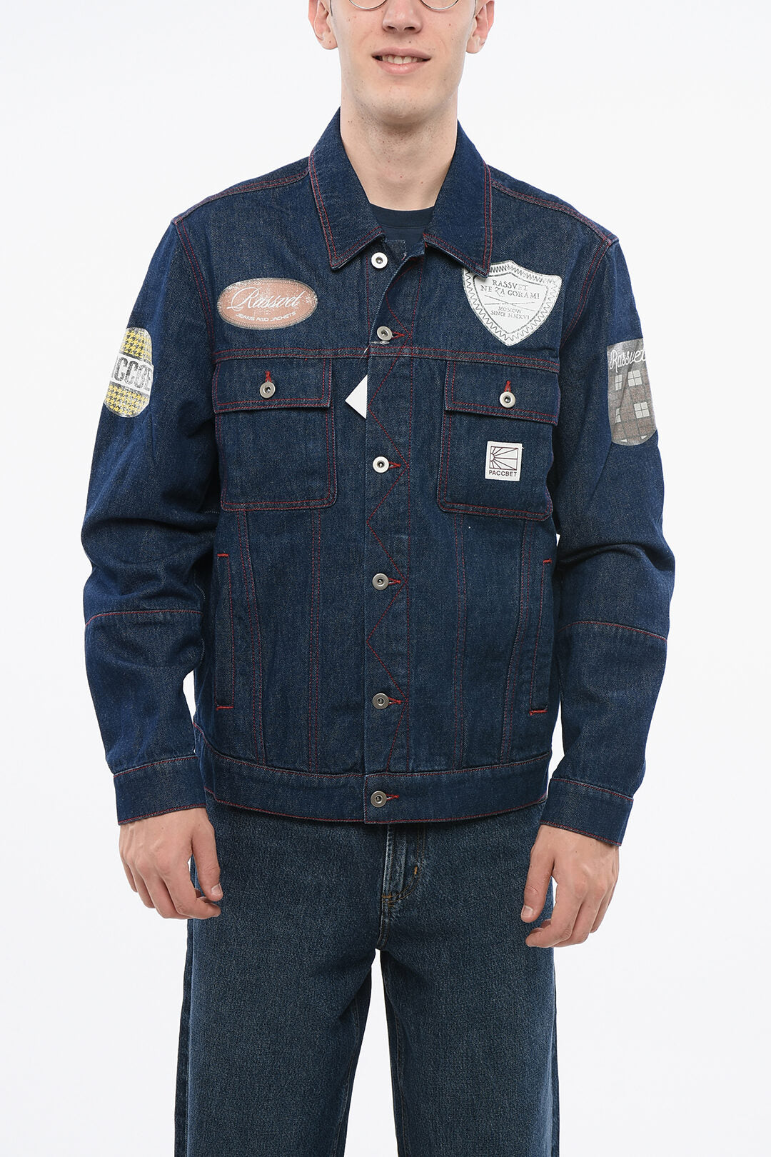 Paccbet 2405~Denim Buttoned Jacket with Double Patch Pocket and Topstitching