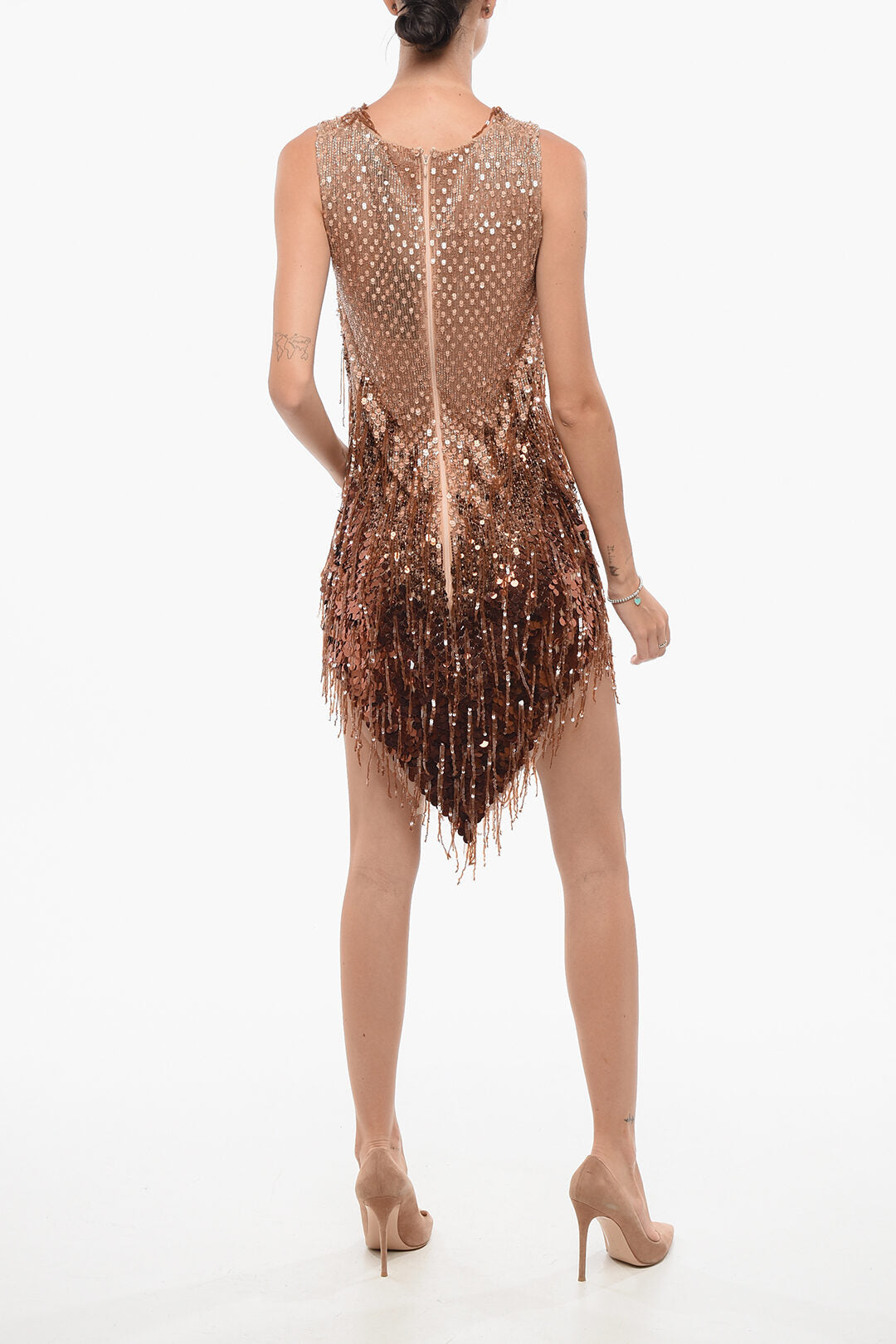Elisabetta Franchi 3300~Sleeveless Sequin Dress with V-Neck, view 2