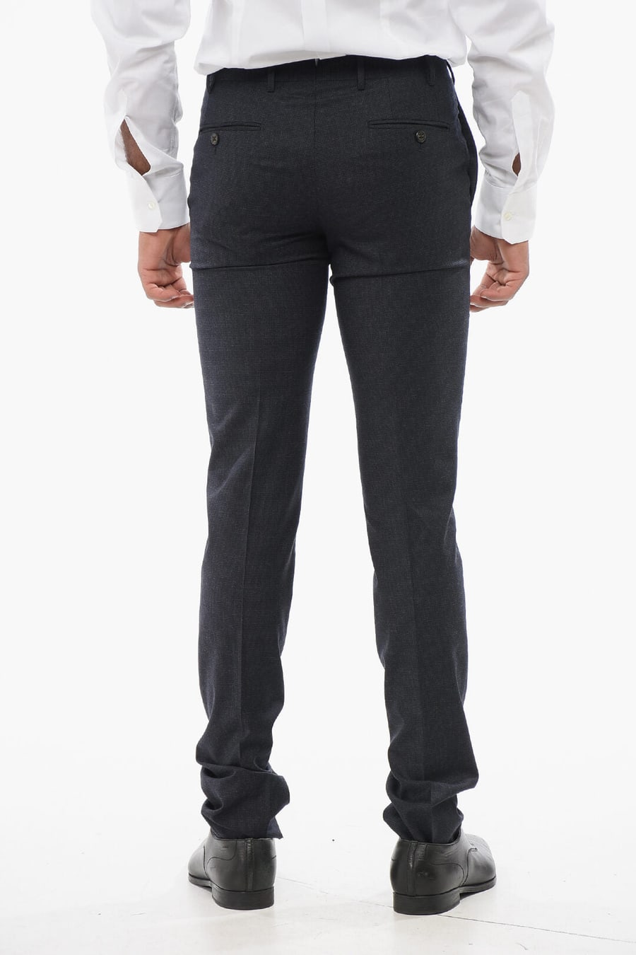 Corneliani 2405~Pin Check Wool-Blend Trousers with Belt Loops