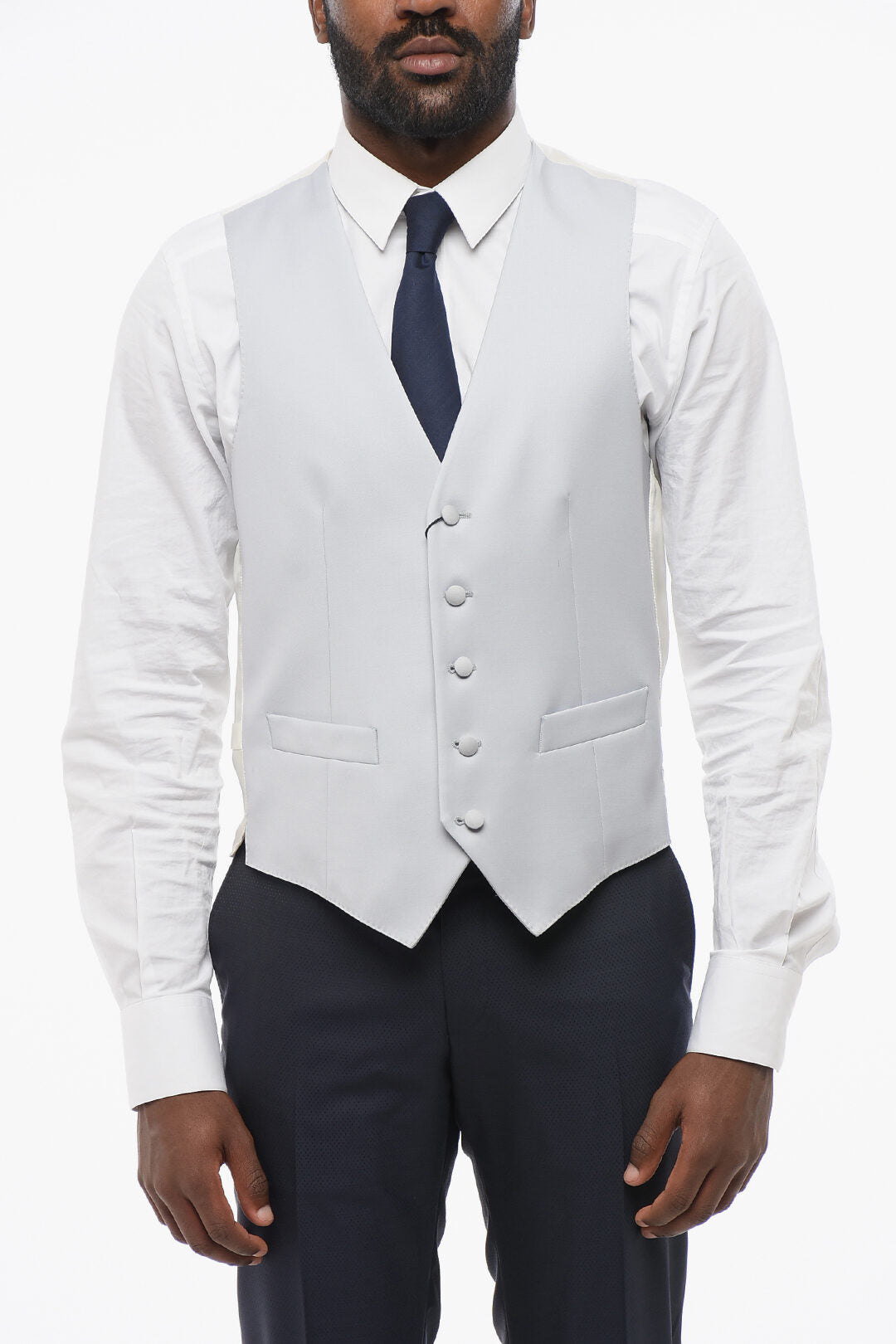 Corneliani 2750~5-Button Silk Waistcoat with Welt Pockets