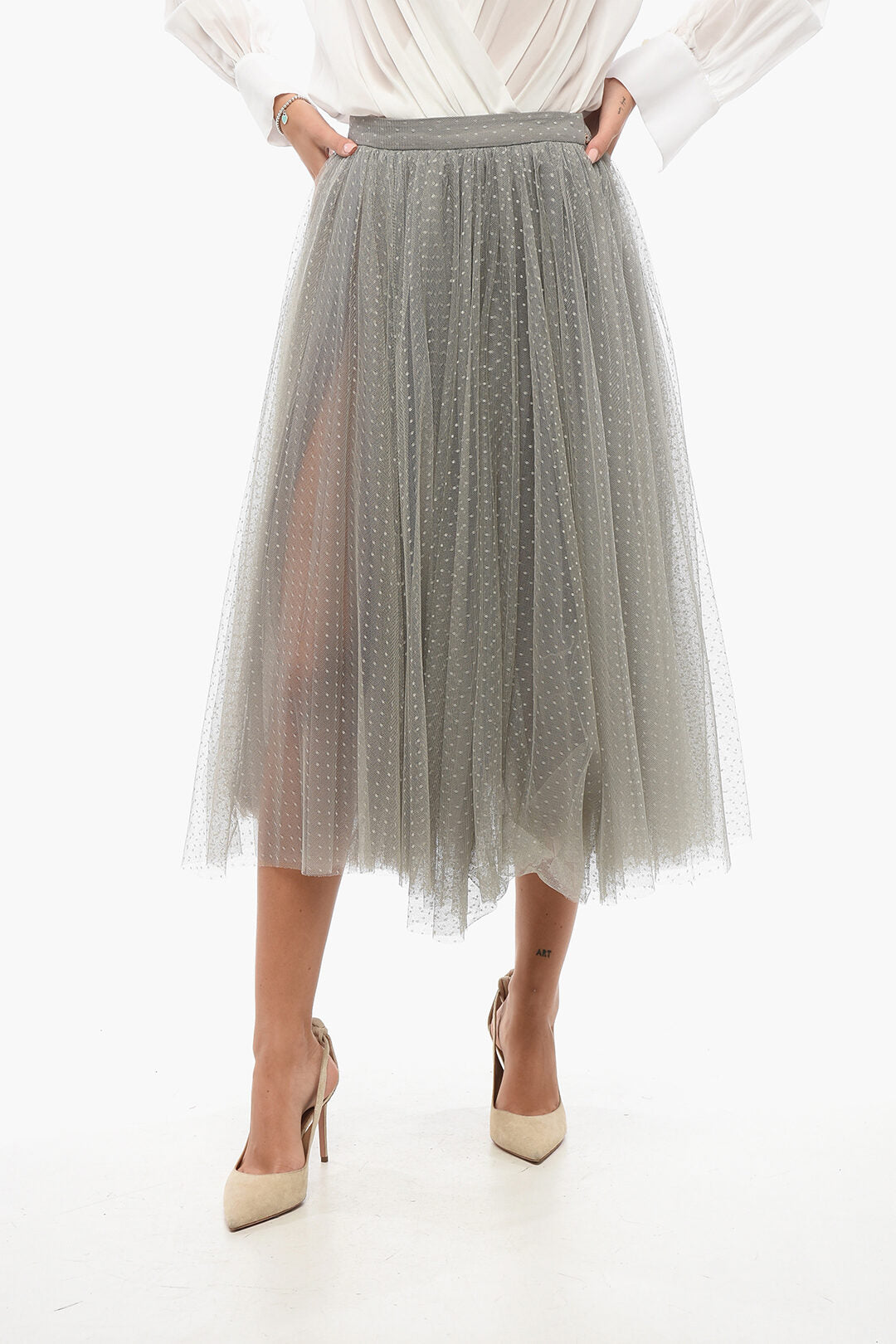 Elisabetta Franchi 2470~Flared Tulle Skirt with Polka Dot Pattern