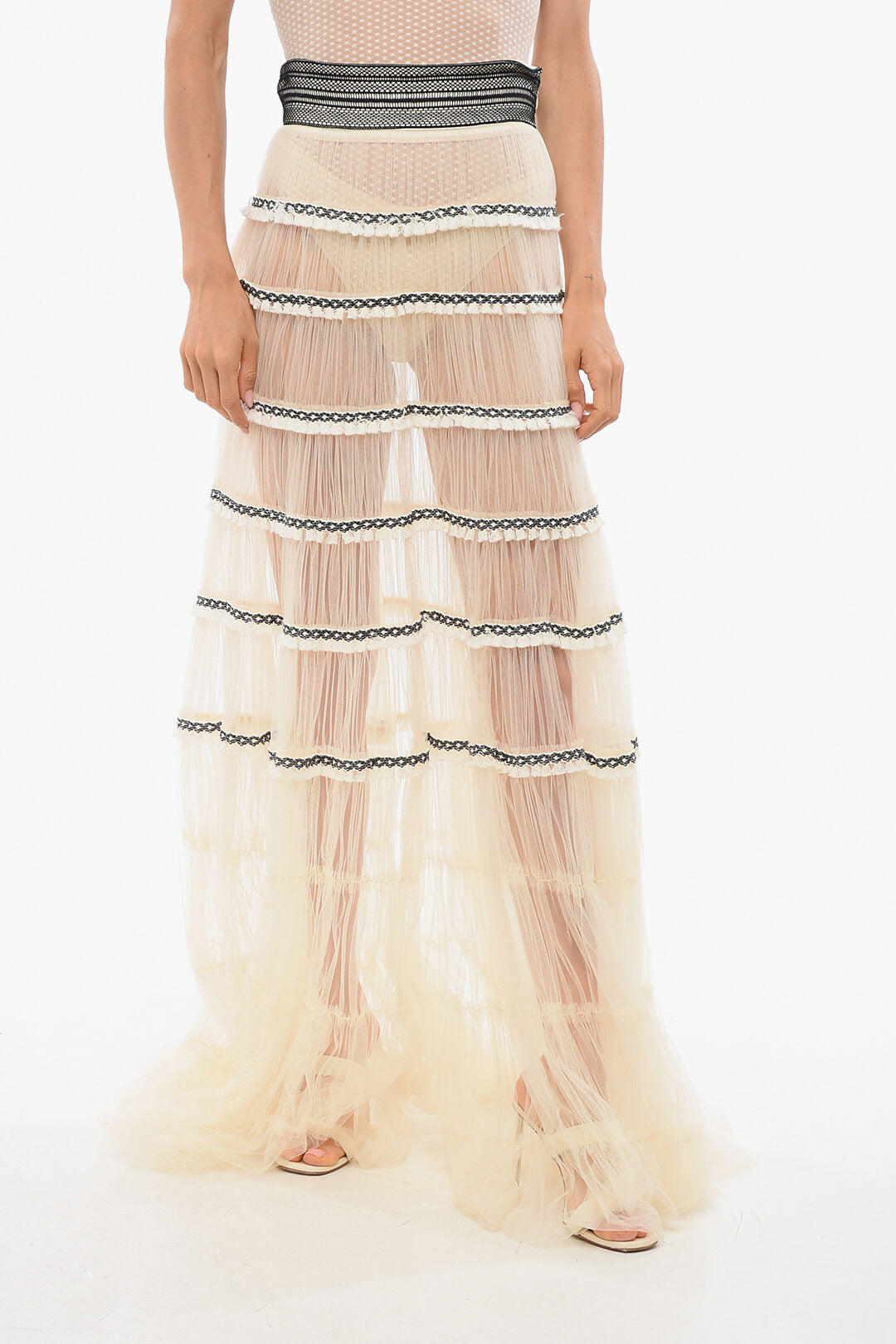 Elisabetta Franchi 2405~Tulle Gipsy Skirt with Ruffled Tiers