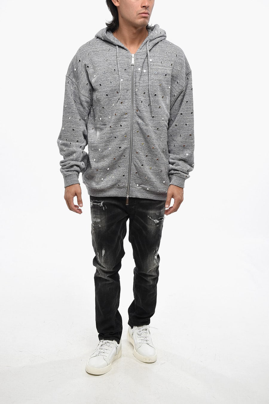 Dsquared2 2470~Hooded Sweatshirt TINY MIRROR with Front Zip, view 4