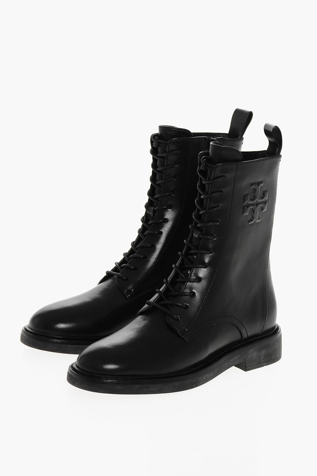 Tory Burch 3500~Leather Combat Boots DOUBLE-T with Inner Zip