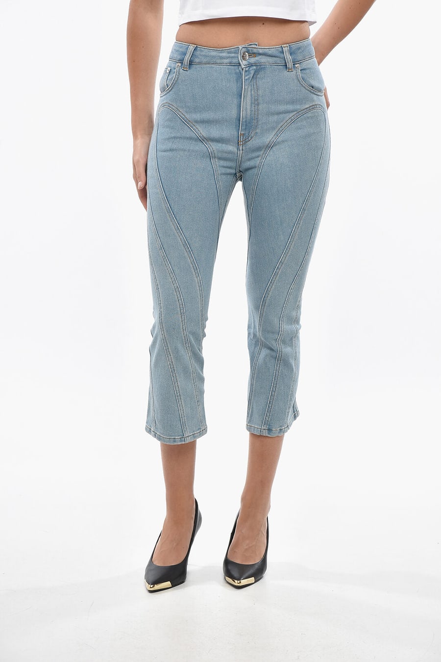 Mugler 2750~Cropped-Fit Patchwork-Effect Jeans