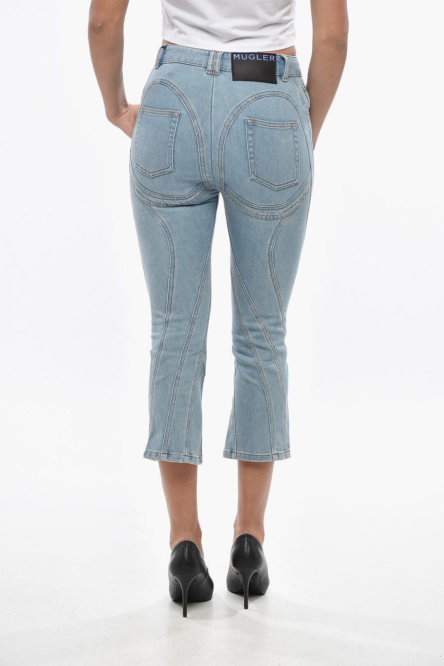 Mugler 2750~Cropped-Fit Patchwork-Effect Jeans, view 2