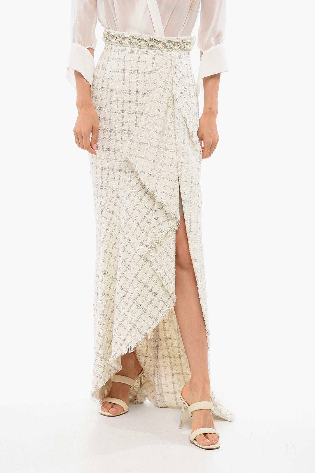 Elisabetta Franchi 2405~Tweed Wrap Skirt with Jewel Detail