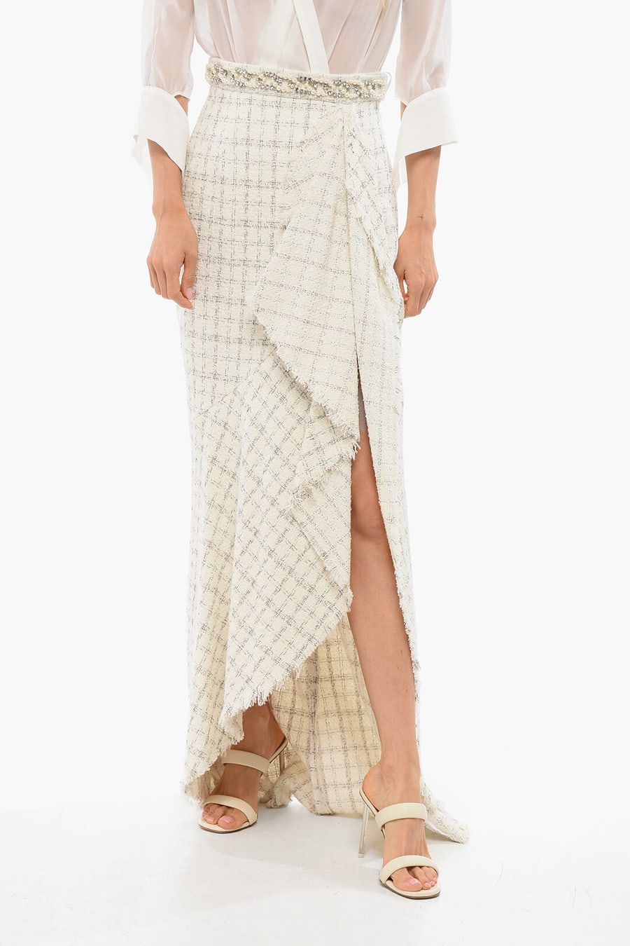 Elisabetta Franchi 2405~Tweed Wrap Skirt with Jewel Detail