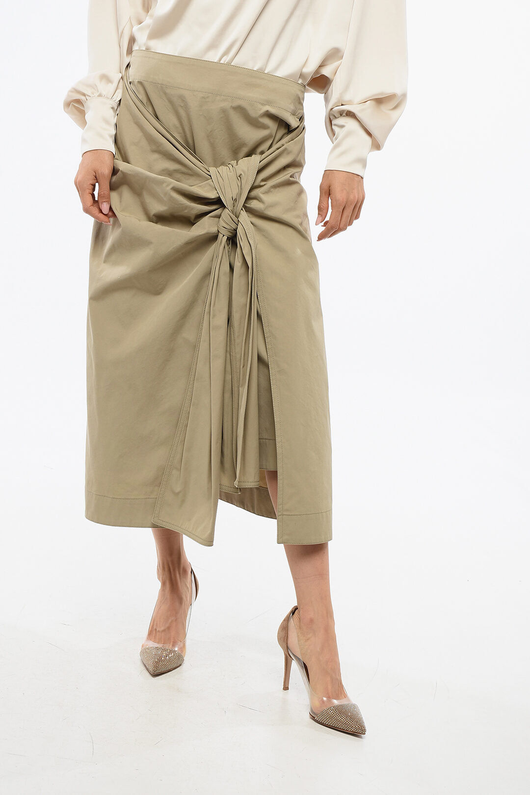 Bottega Veneta 2500~Poplin Midi Skirt with Front Draping
