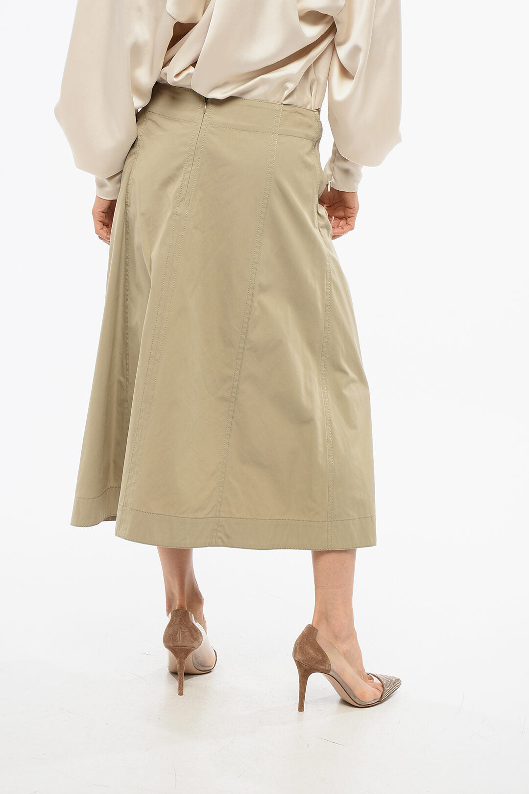 Bottega Veneta 2500~Poplin Midi Skirt with Front Draping, view 2