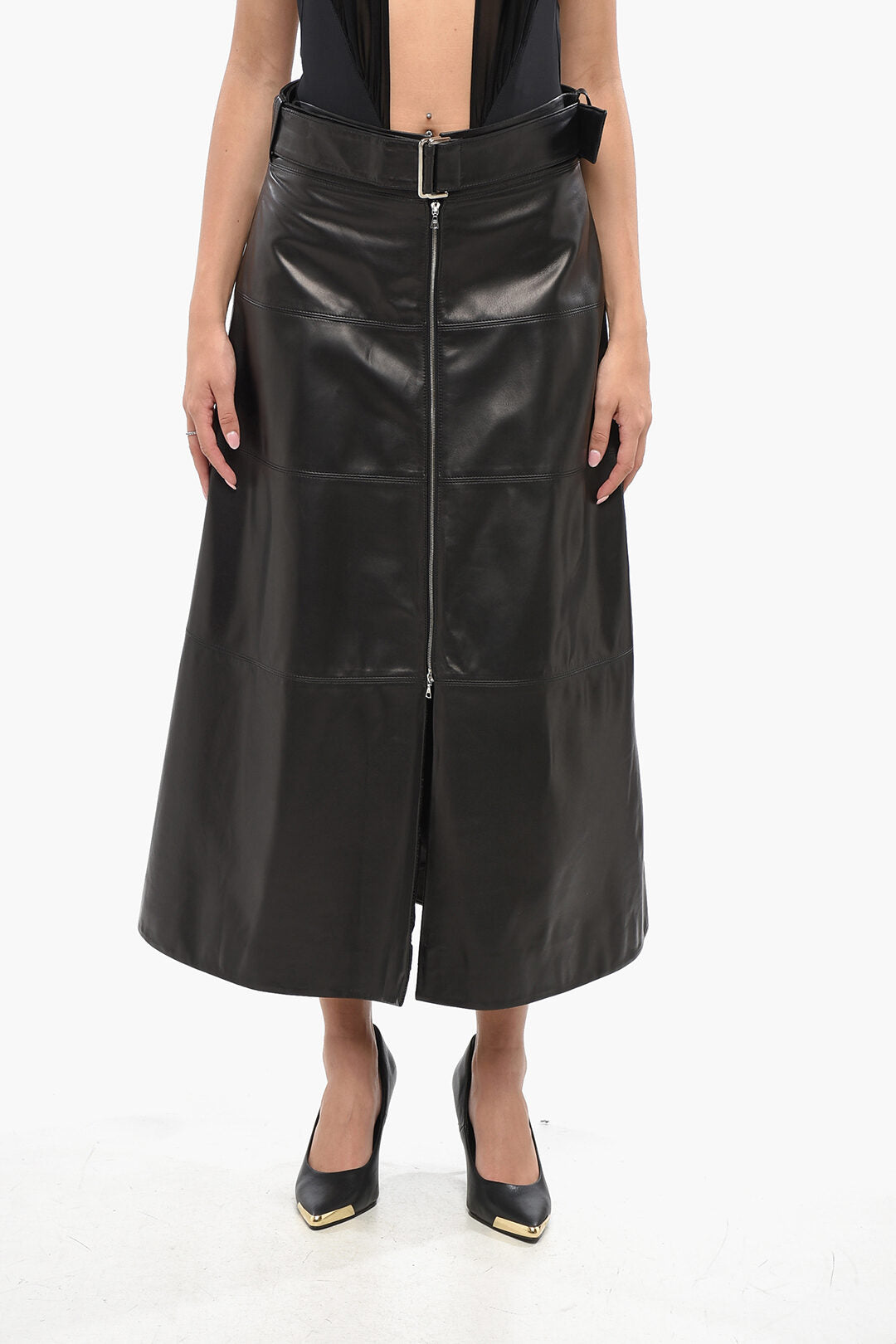Partow 3500~Maxi Leather Skirt with Belt and Zip