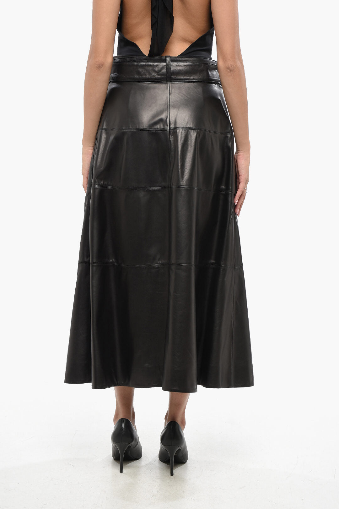 Partow 3500~Maxi Leather Skirt with Belt and Zip, view 2
