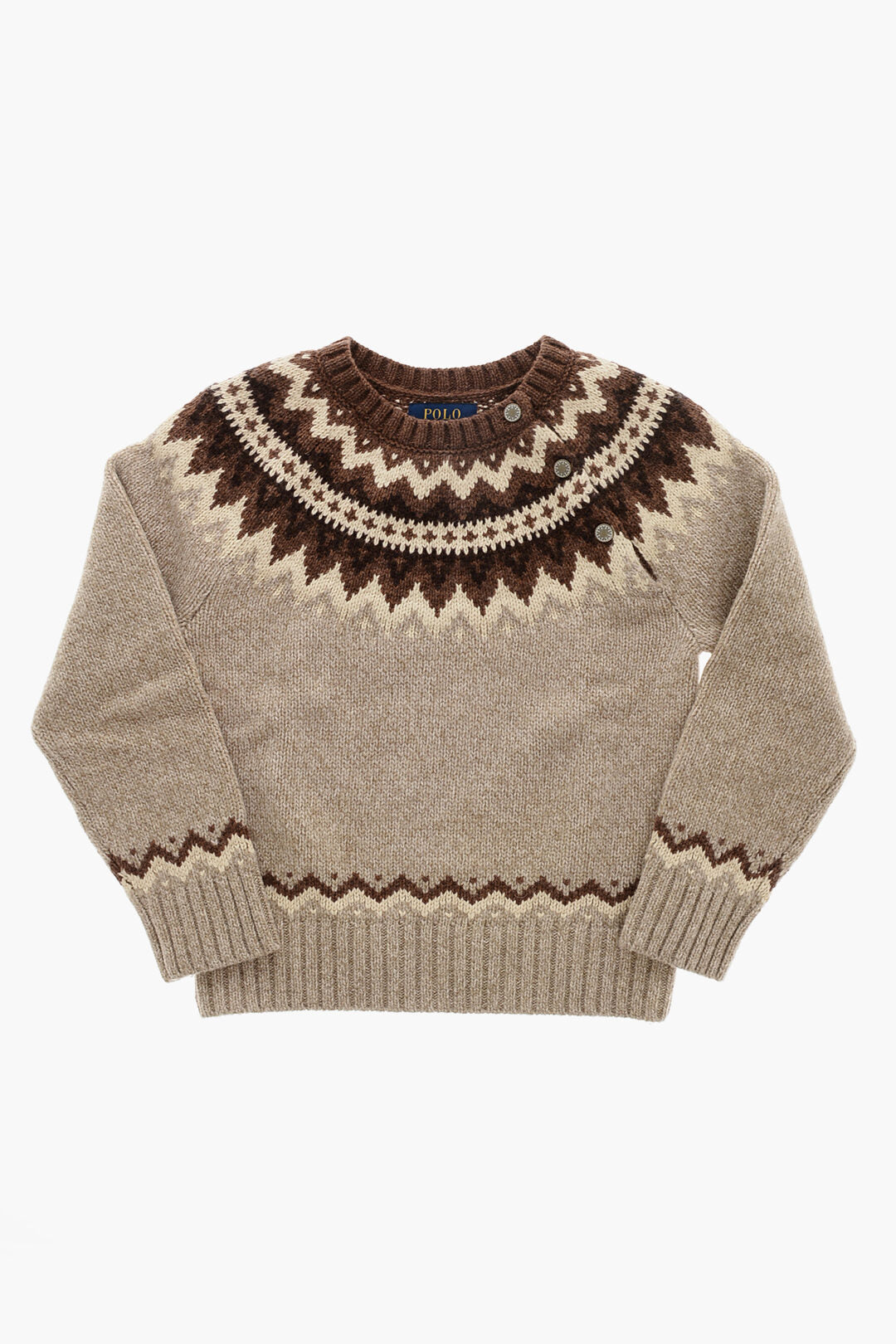 Polo Ralph Lauren Kids 0500~Wool-Blend Embroidered Crewneck HOLIDAY with 3 Buttons