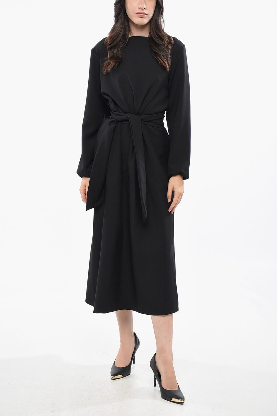 Oblò Unique 3500~Solid Maxi Dress with Tie Neck