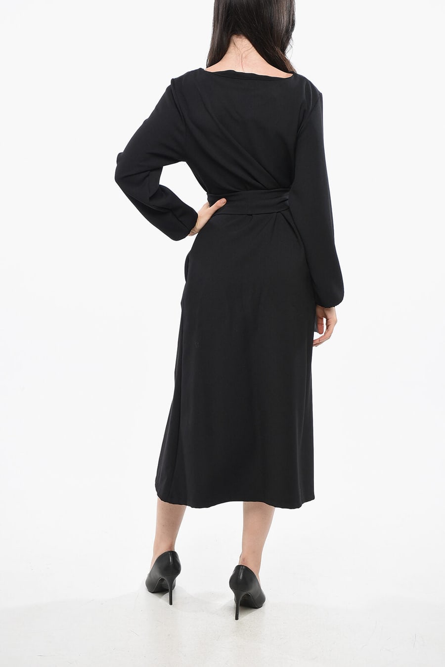 Oblò Unique 3500~Solid Maxi Dress with Tie Neck, view 2