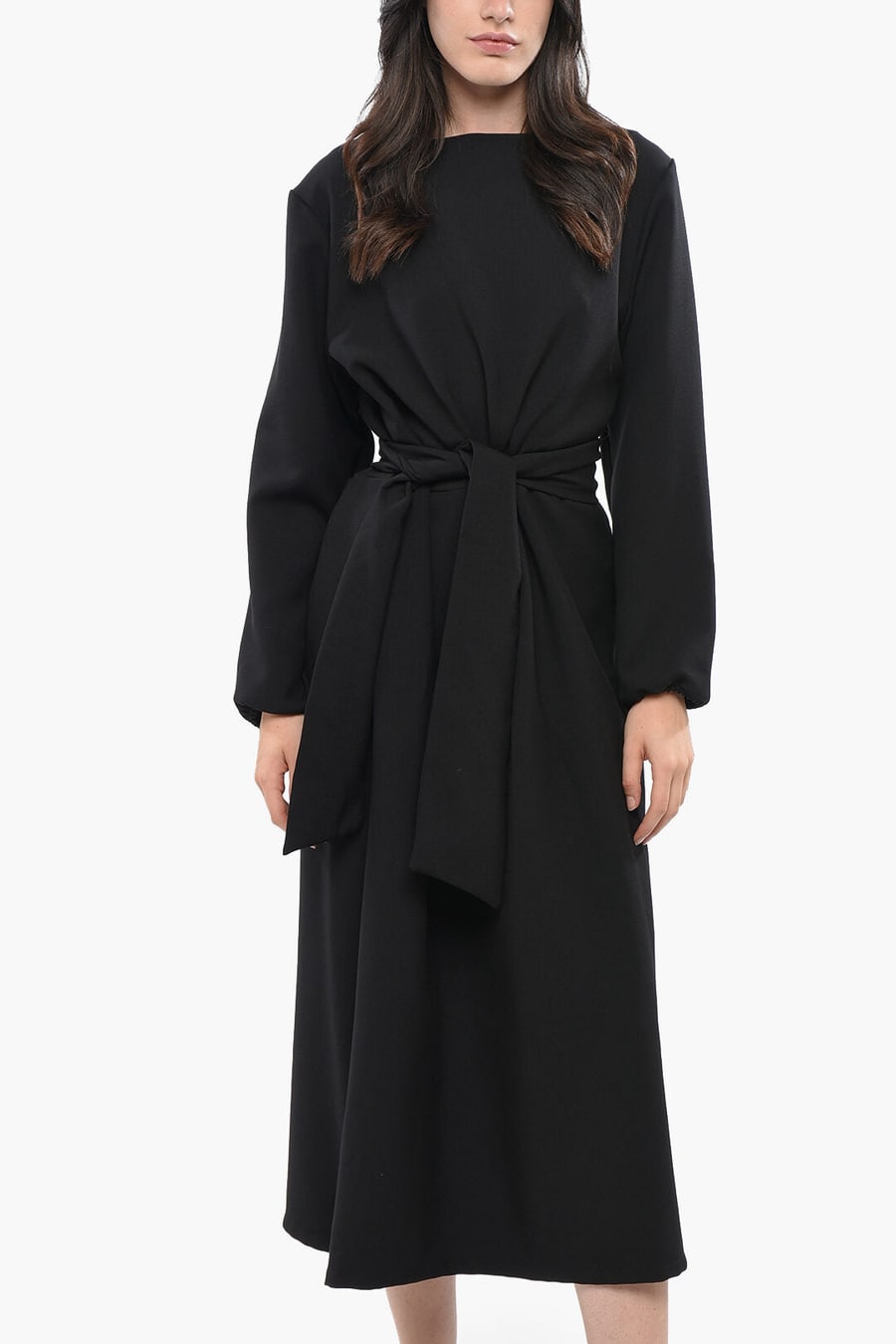 Oblò Unique 3500~Solid Maxi Dress with Tie Neck, view 4