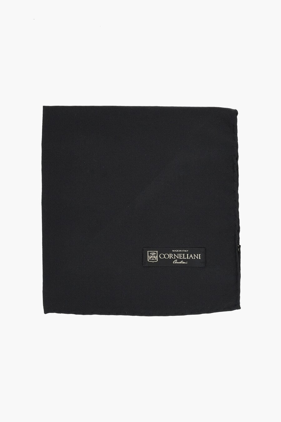Corneliani 3500~Solid Silk Pocket Square with Contrast Logo