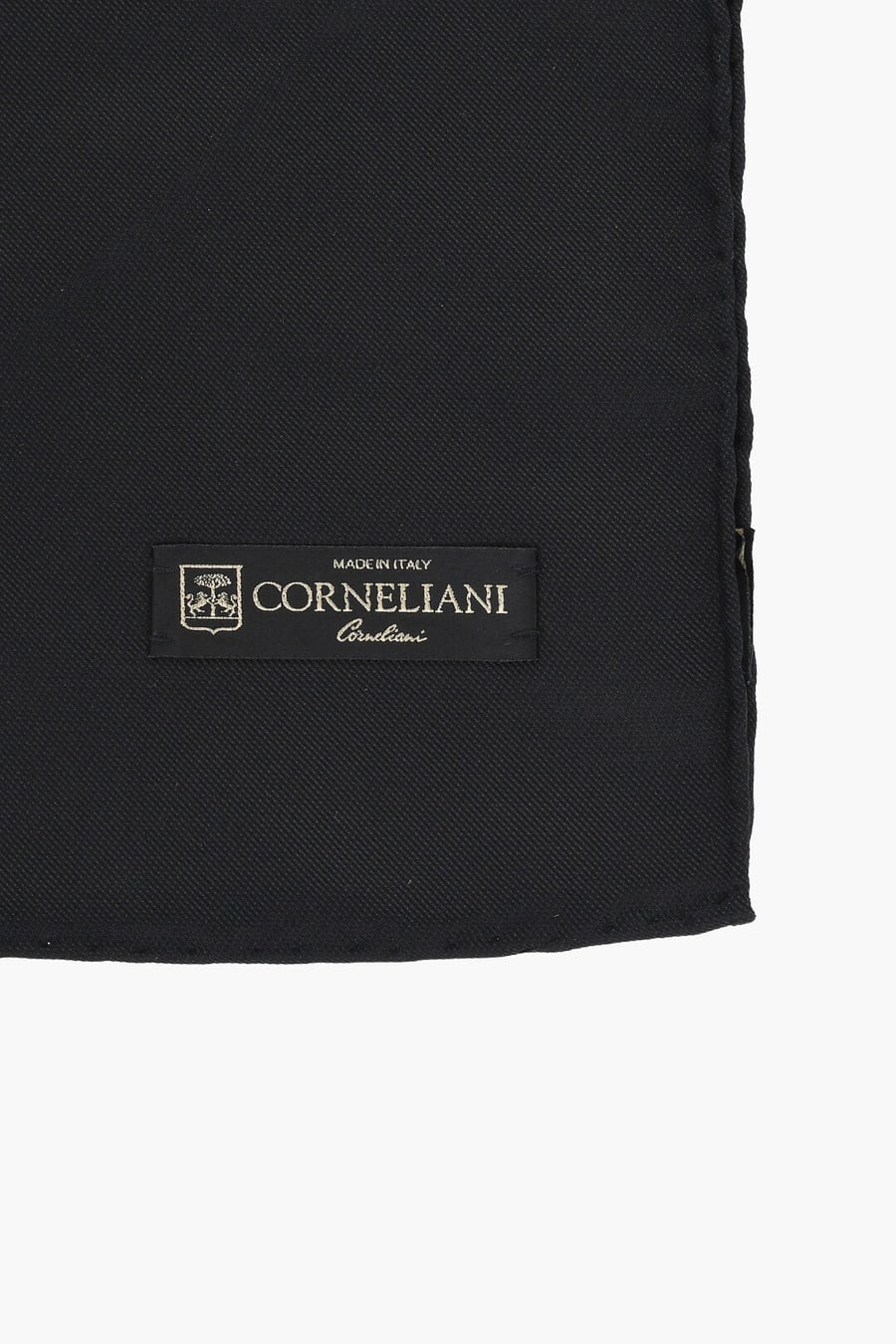 Corneliani 3500~Solid Silk Pocket Square with Contrast Logo, view 2