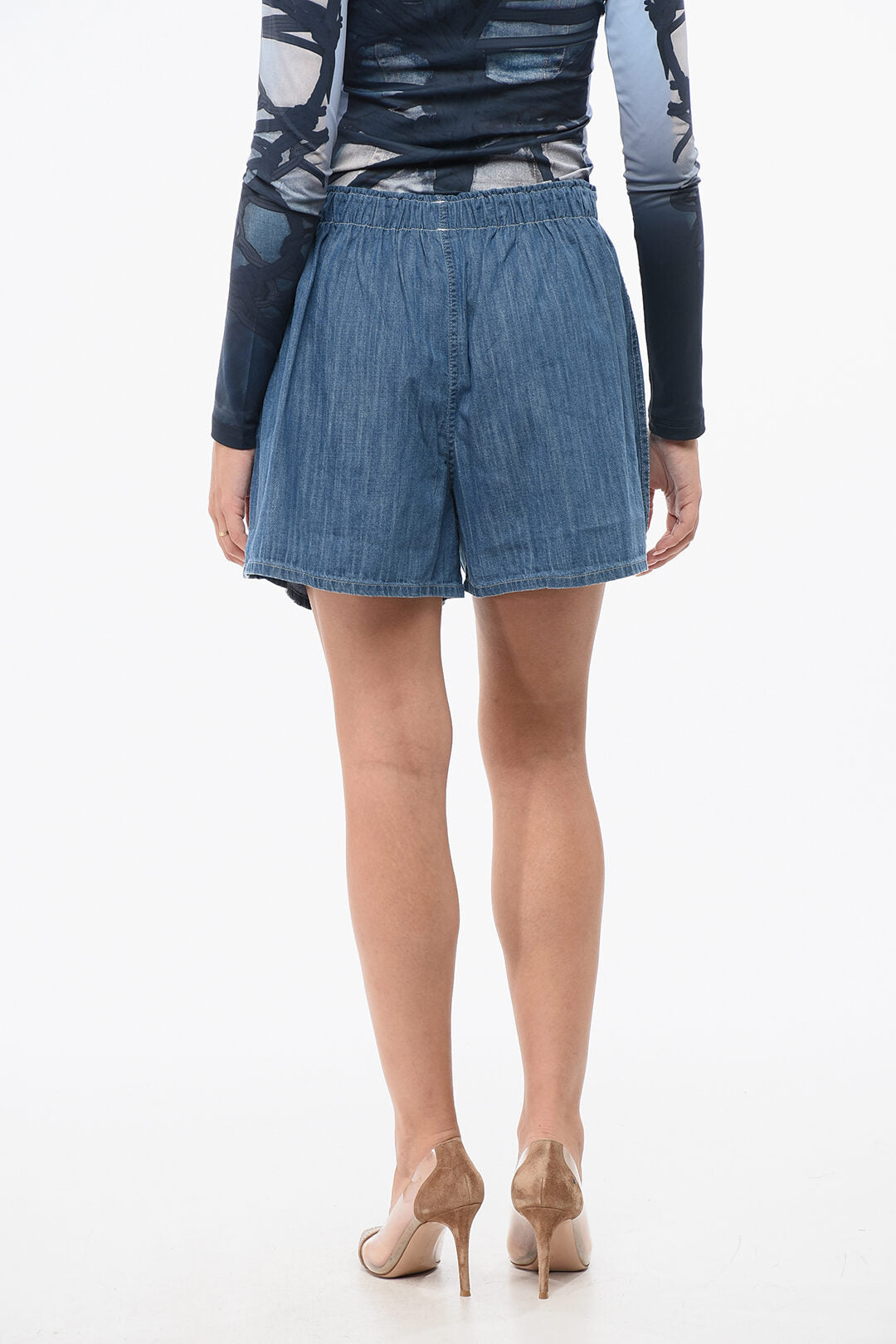 Hommegirls 2405~Denim Shorts with Elastic Waist, view 2