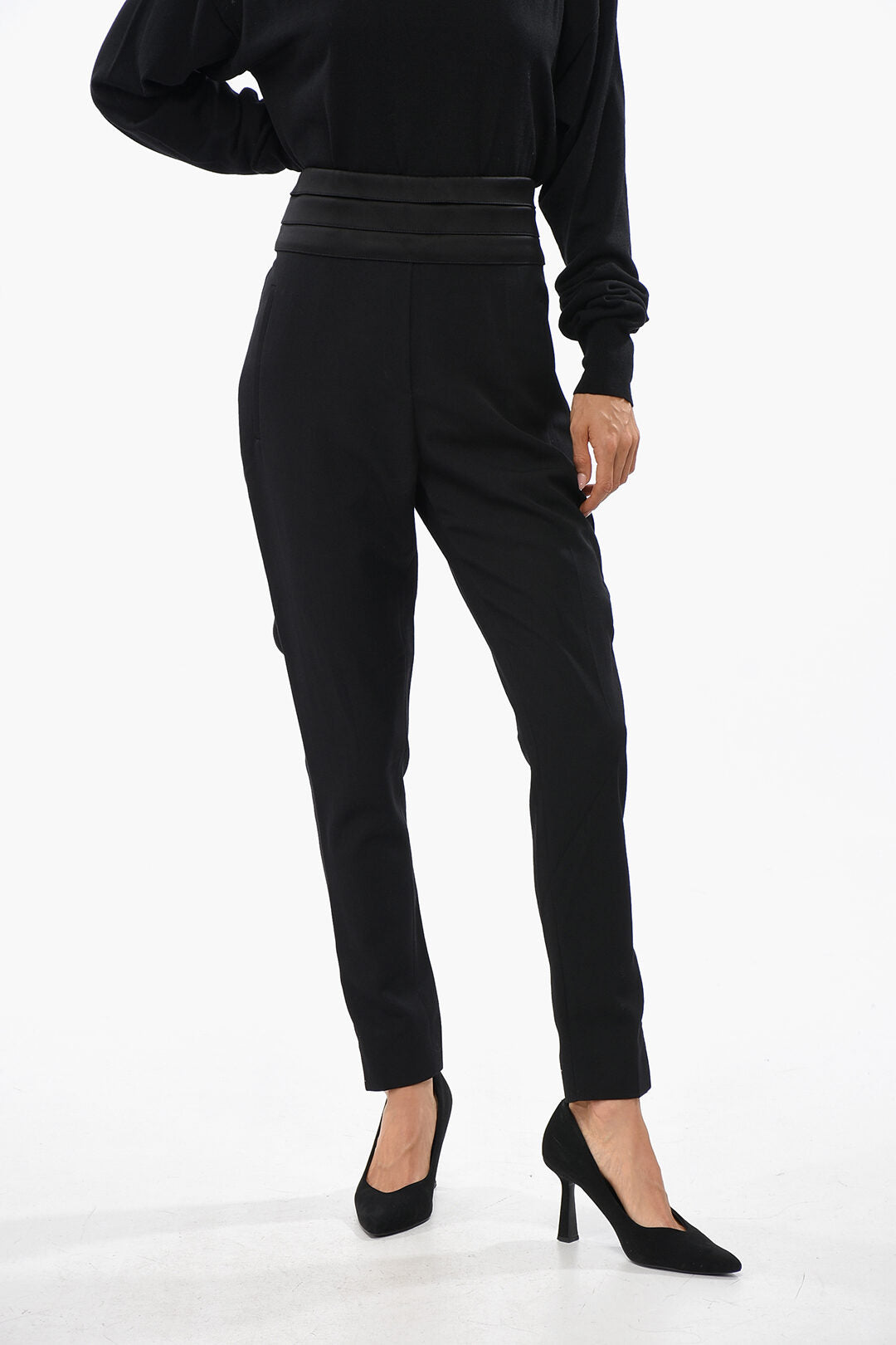 Balmain 3500~Satin High-Waist Solid-Color Trousers CARROTS