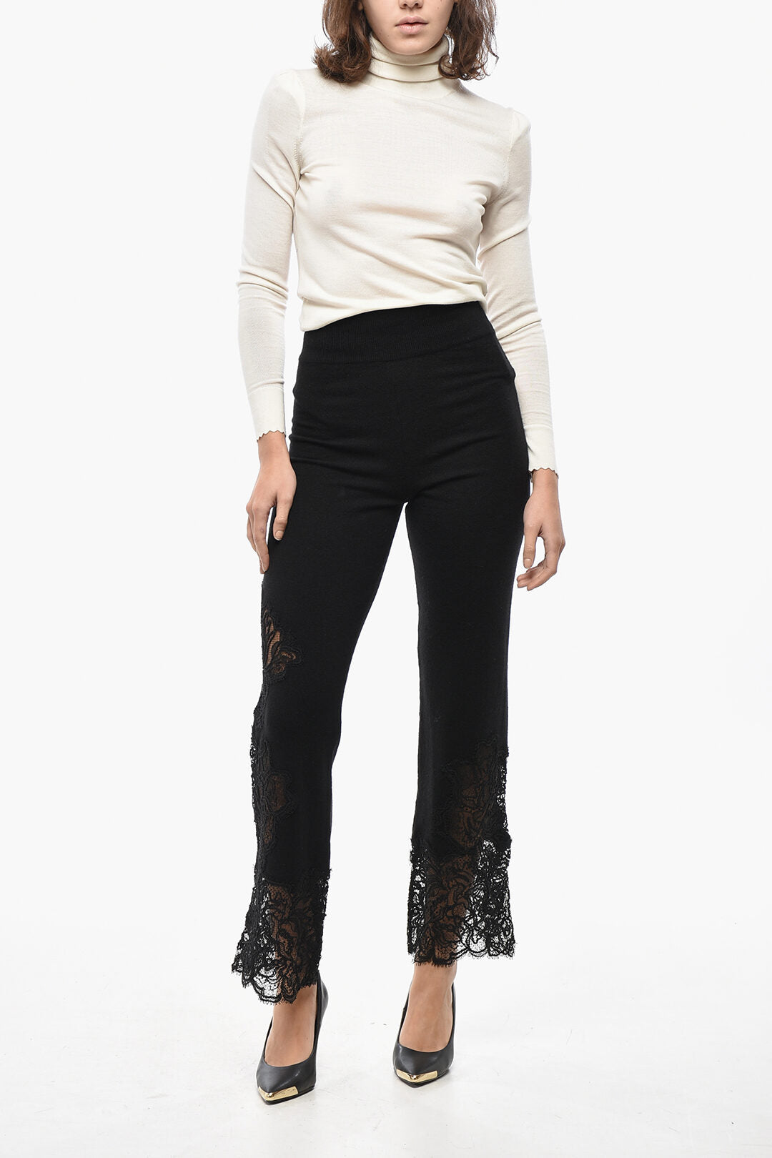 Ermanno Scervino 3500~Cashmere Trousers With Lace Hem