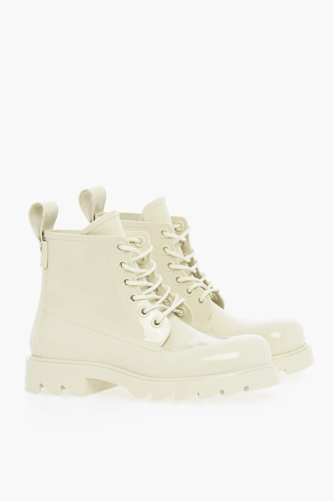 Bottega Veneta 0105~Glossy Rubber Combat Boots with Round Toe