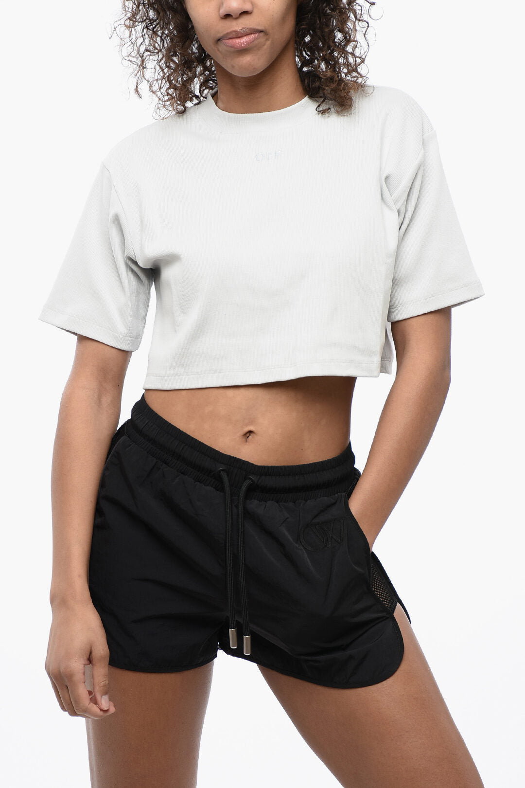 Off-White 0110~Ribbed Crewneck Crop T-Shirt