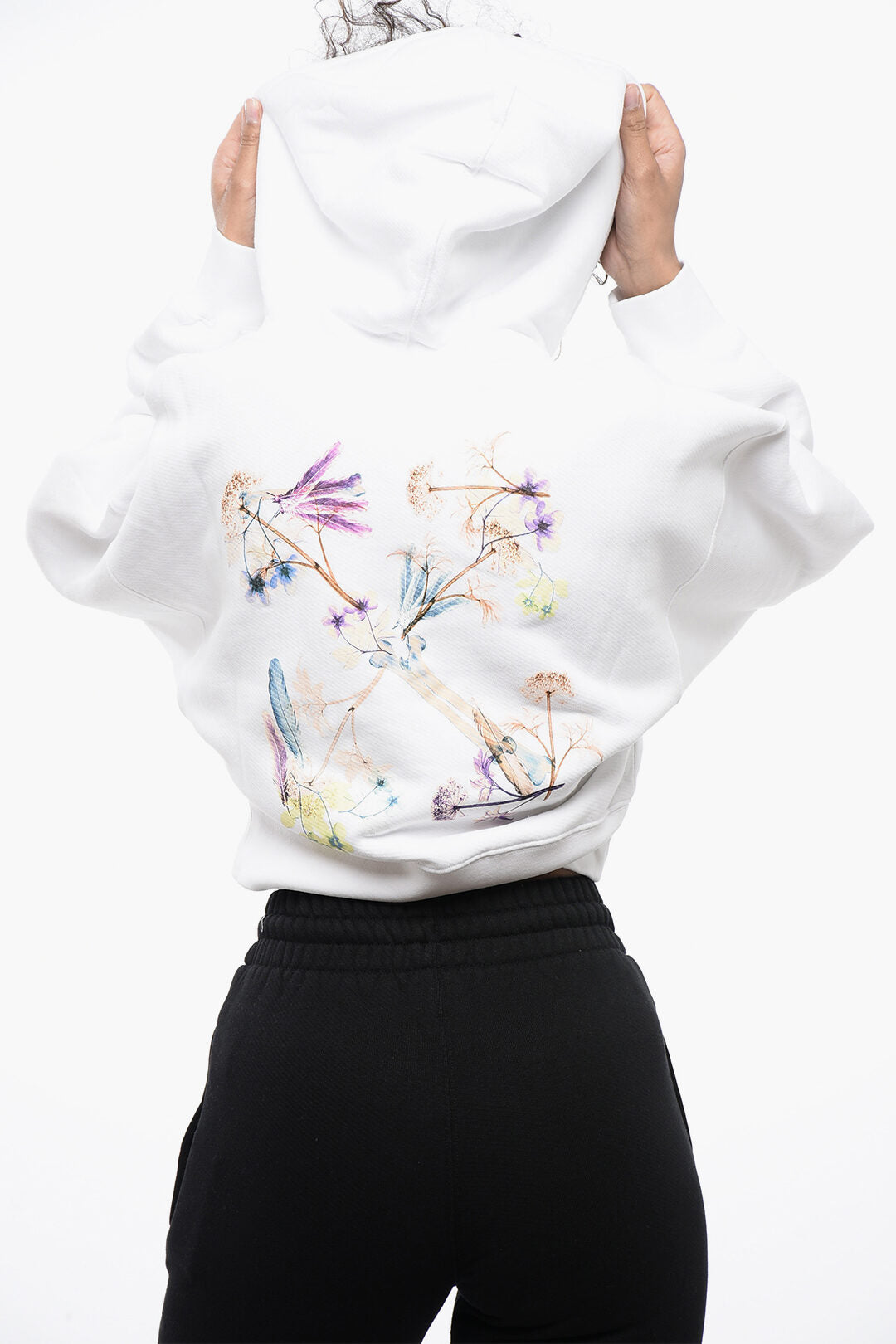 Off-White 0115~Printed Cropped Hoodie Sweatshirt, view 2