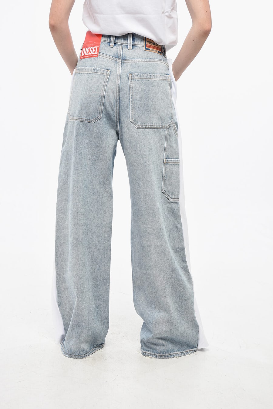 Diesel 0138~RED TAG Wide-Leg Jeans SIRE with Jersey Side Bands, view 4