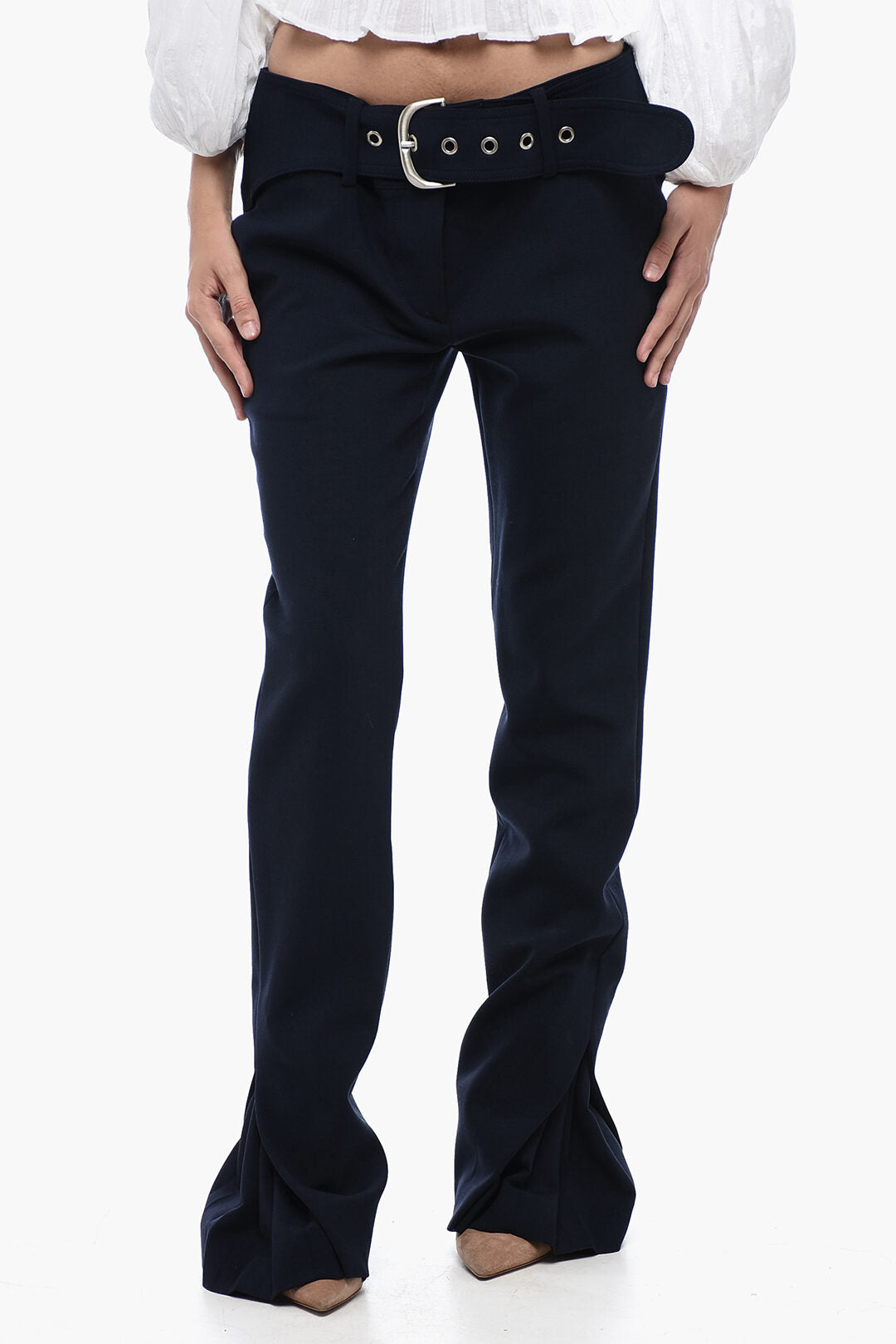 Off-White 0201~Low-Rise Pants with Plissé Detail