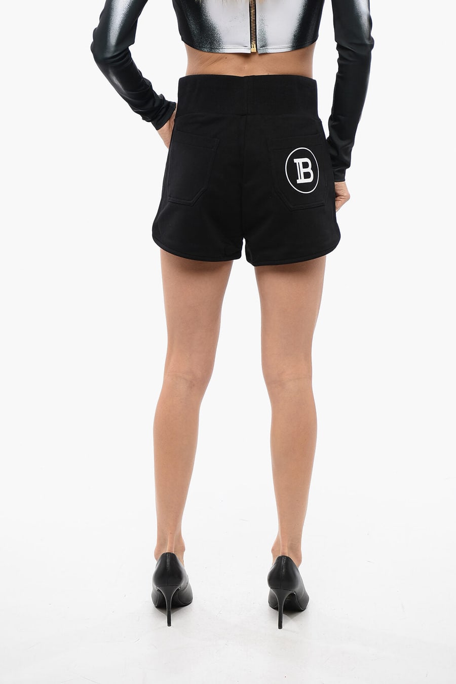 Balmain 0500~Jersey Multi-Pocket Shorts With Logo Print, view 2