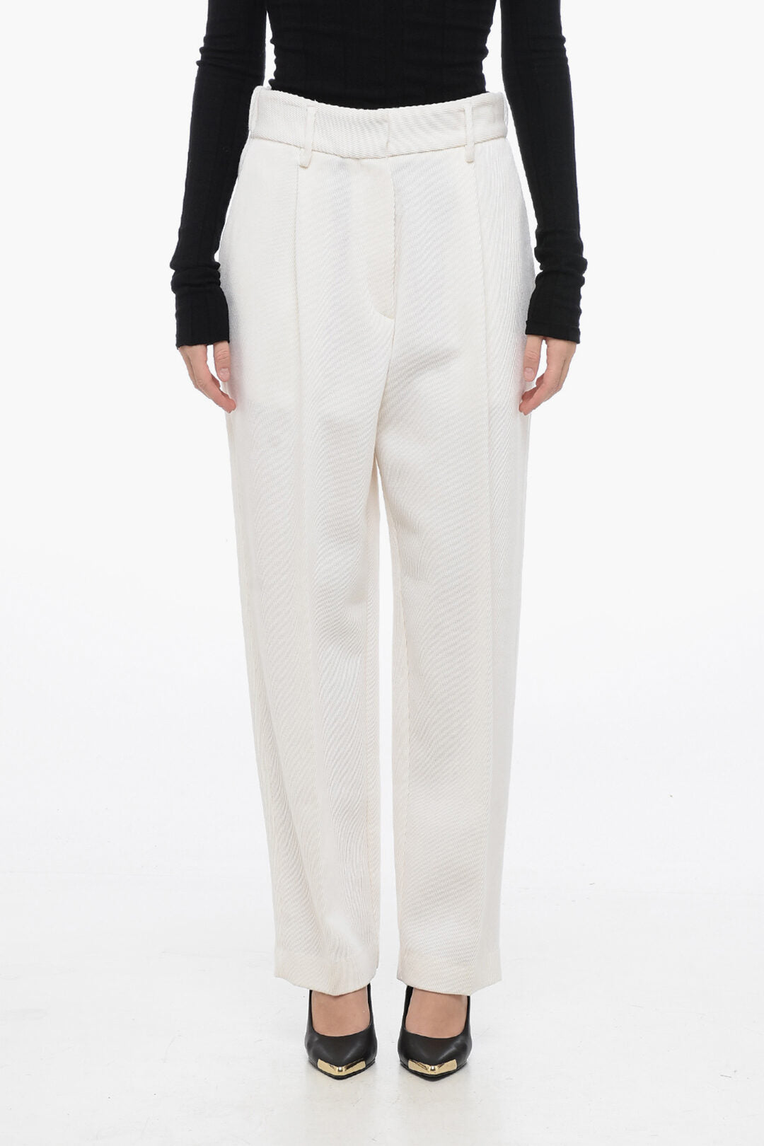 Forte_Forte 2405~1-Pleat Cotton and Virgin Wool Trousers
