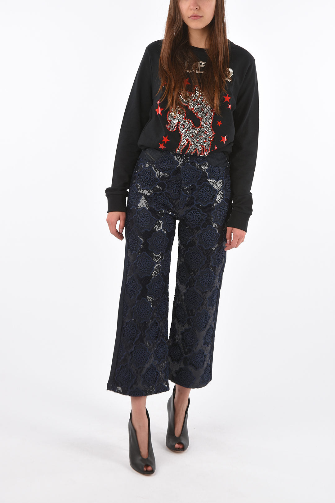 Diesel 2405~BLACK GOLD Wide High-Waist Lace Jeans TYPE-1710, view 2