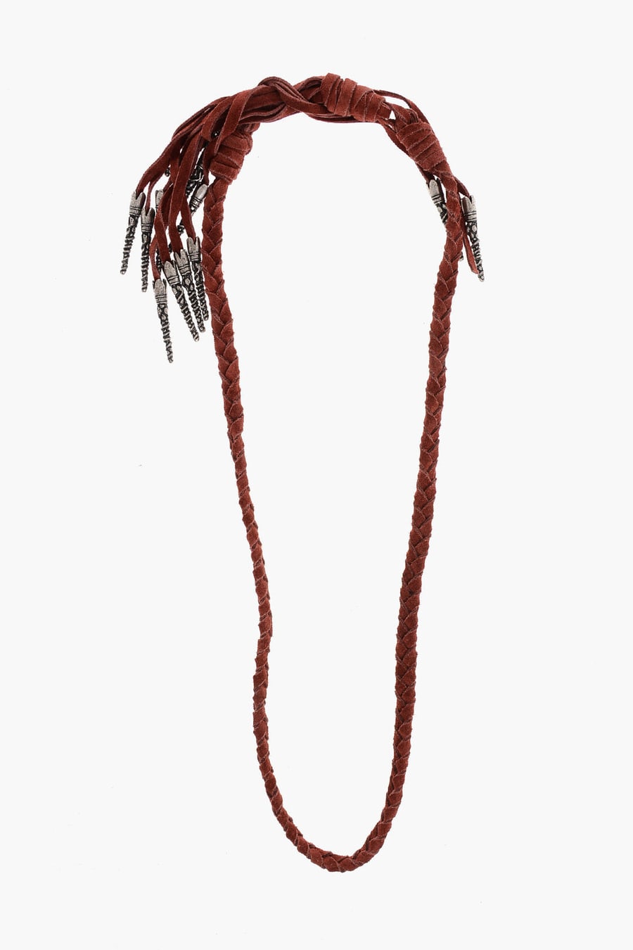 Dsquared2 2405~Braided Suede Necklace with Fringes and Metal Details