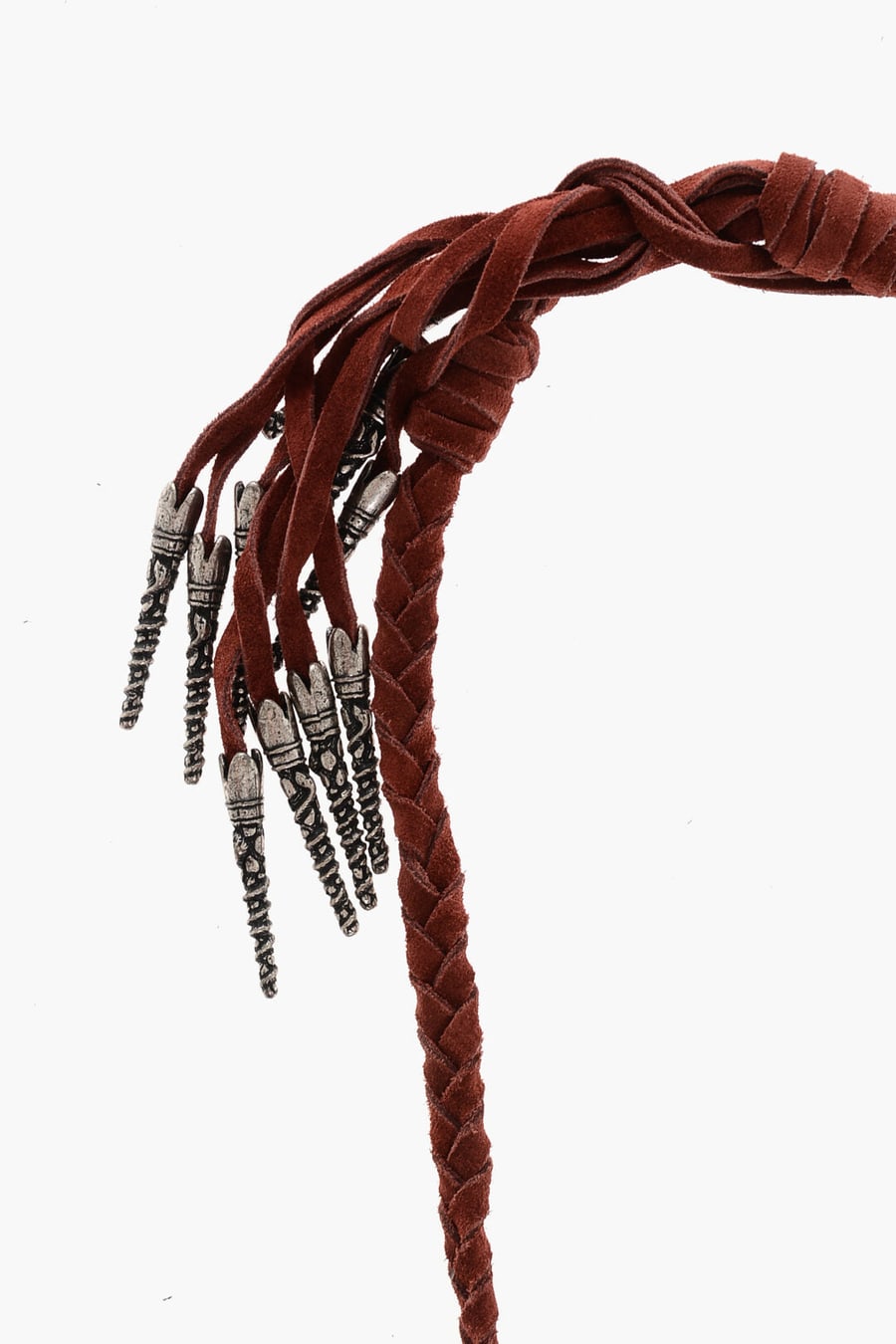 Dsquared2 2405~Braided Suede Necklace with Fringes and Metal Details, view 2