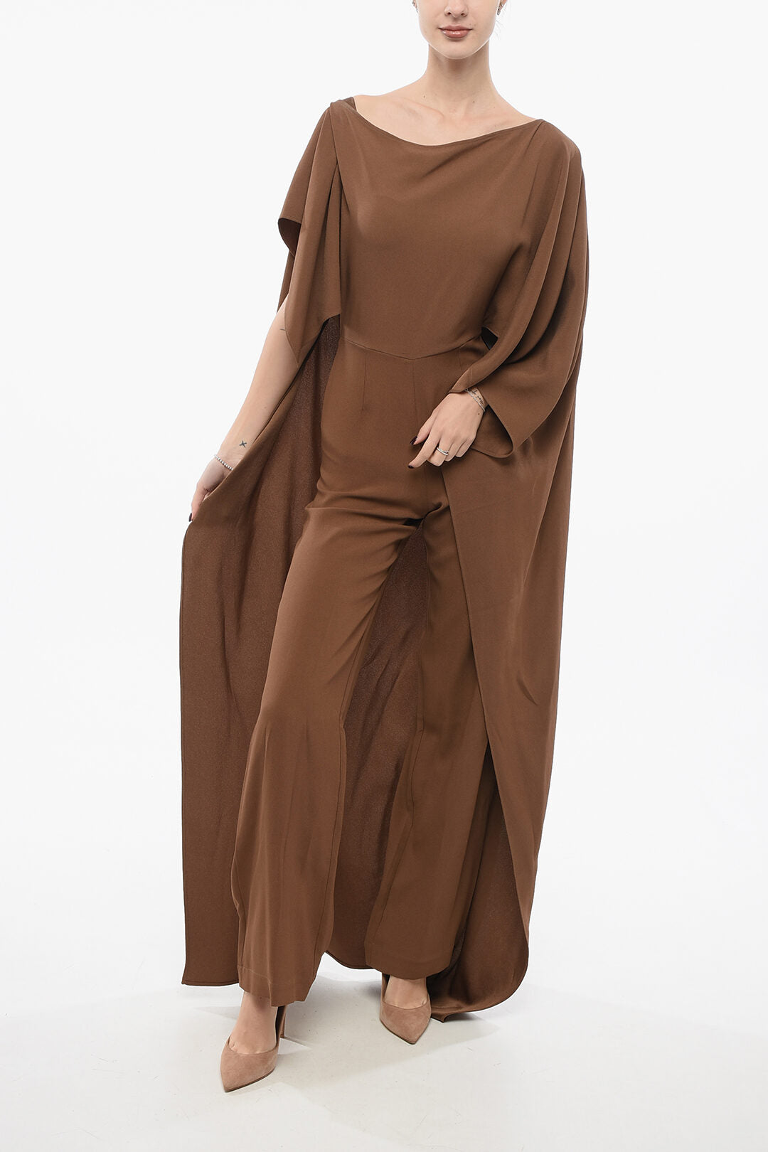Taller Marmo 2405~Cape Jumpsuit with Draped Sleeves