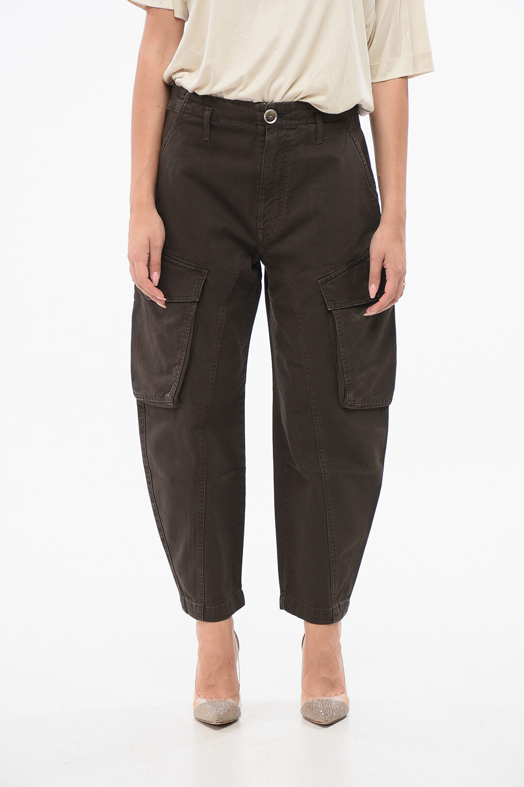 Pinko 2405~Cargo Jeans CHARANGO in Solid Color with 17 cm Silver Button