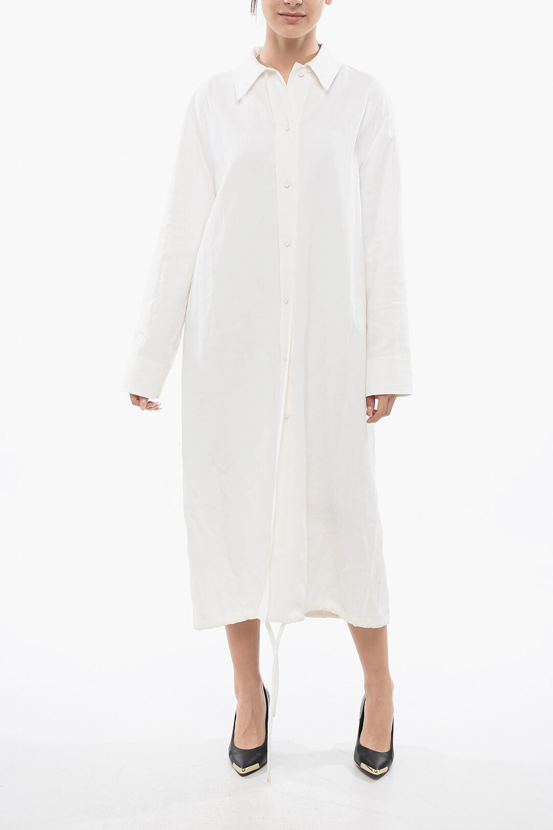 Jil Sander 2405~Coated Linen Chemisier with Drawstring