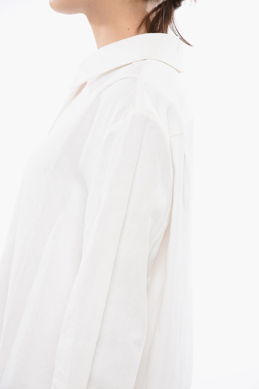 Jil Sander 2405~Coated Linen Chemisier with Drawstring, view 3