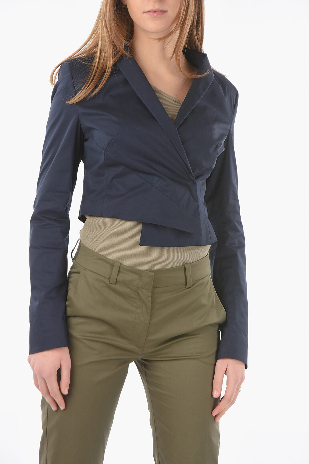 Ixos 2405~Cropped Twill Double-Breasted Jacket ARNICAX with Shawl Collar