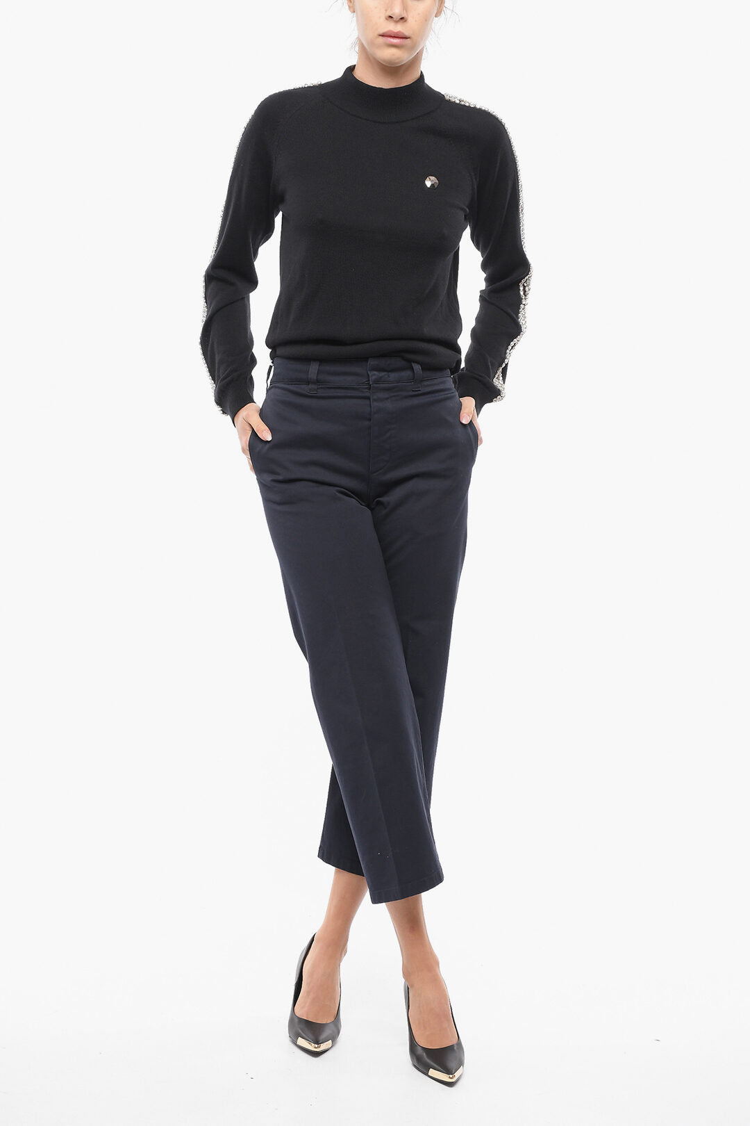 Department 5 2405~Cropped-Fit Cotton Twill Trousers with Belt Loops