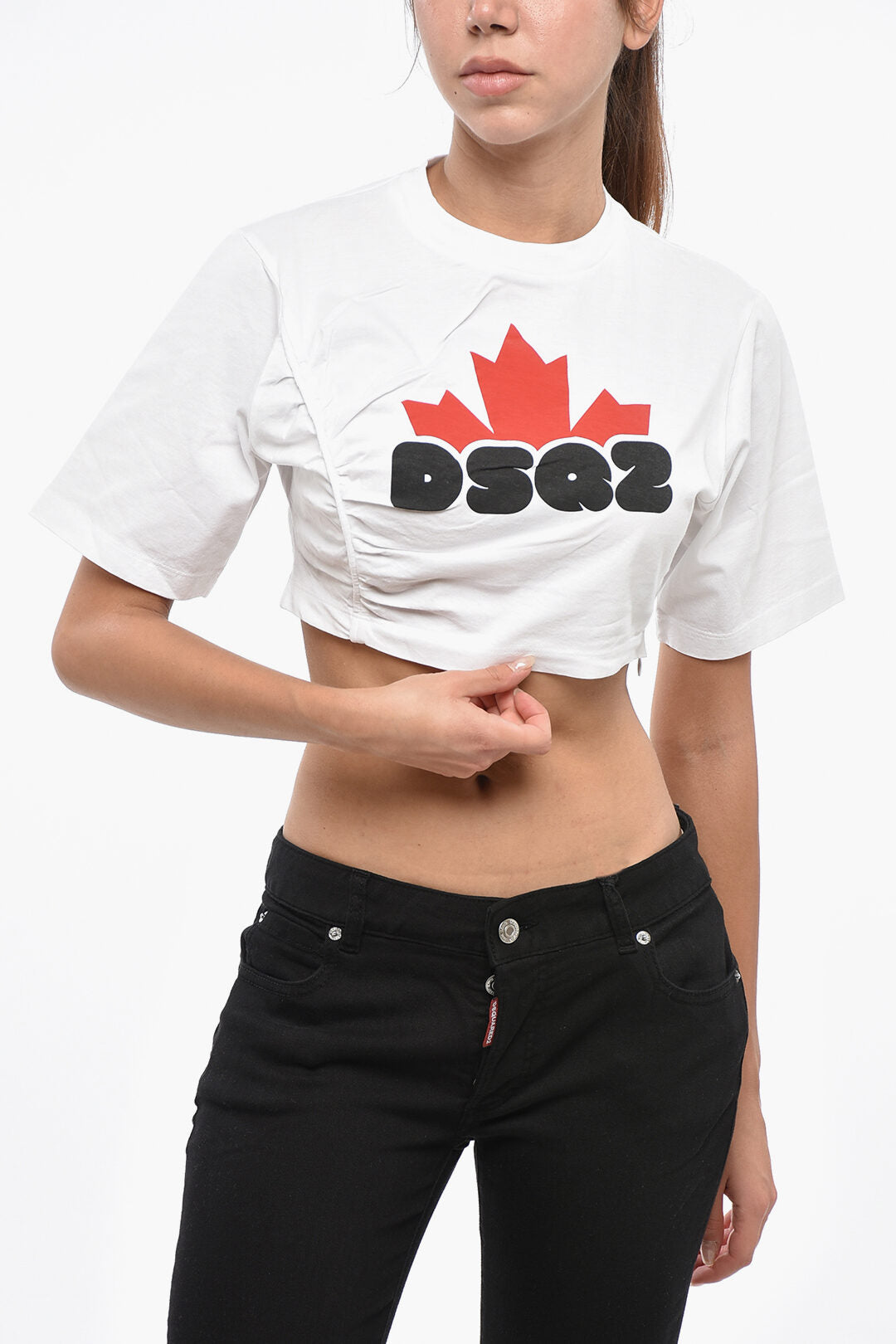 Dsquared2 2405~Cropped-Fit Crew-Neck T-Shirt with Printed Logo