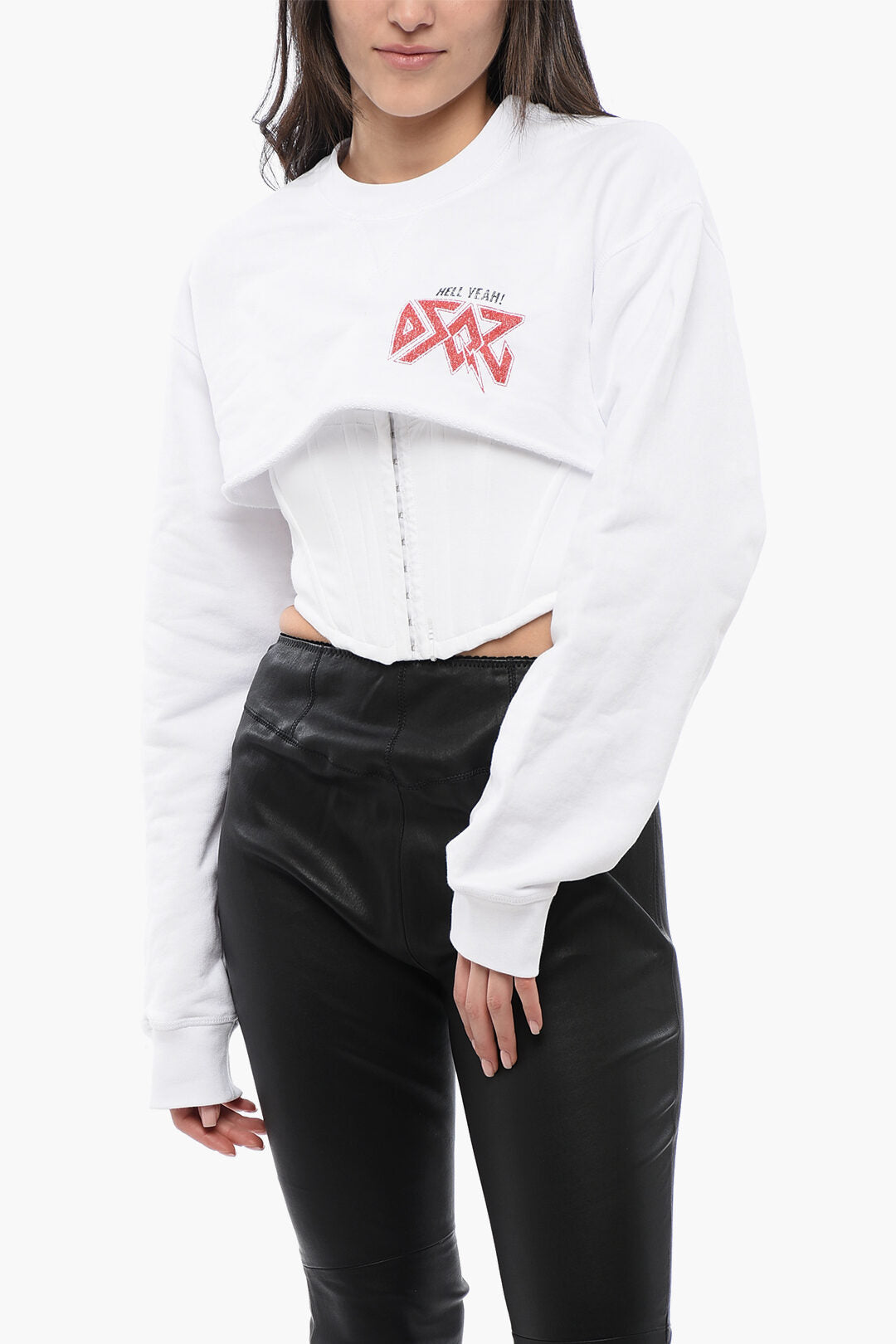 Dsquared2 2405~Cropped-Fit Sweatshirt ROCK with Corset Detail