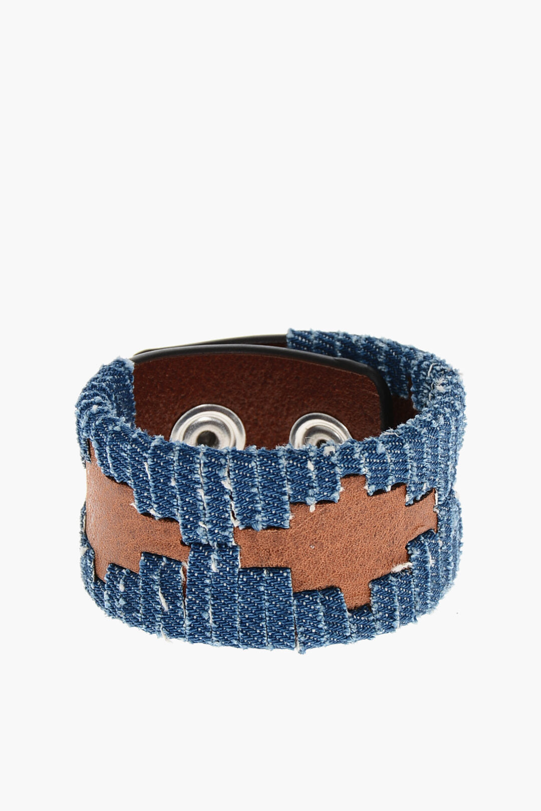 Dsquared2 2405~Denim And Leather Bracelet with Button Closure