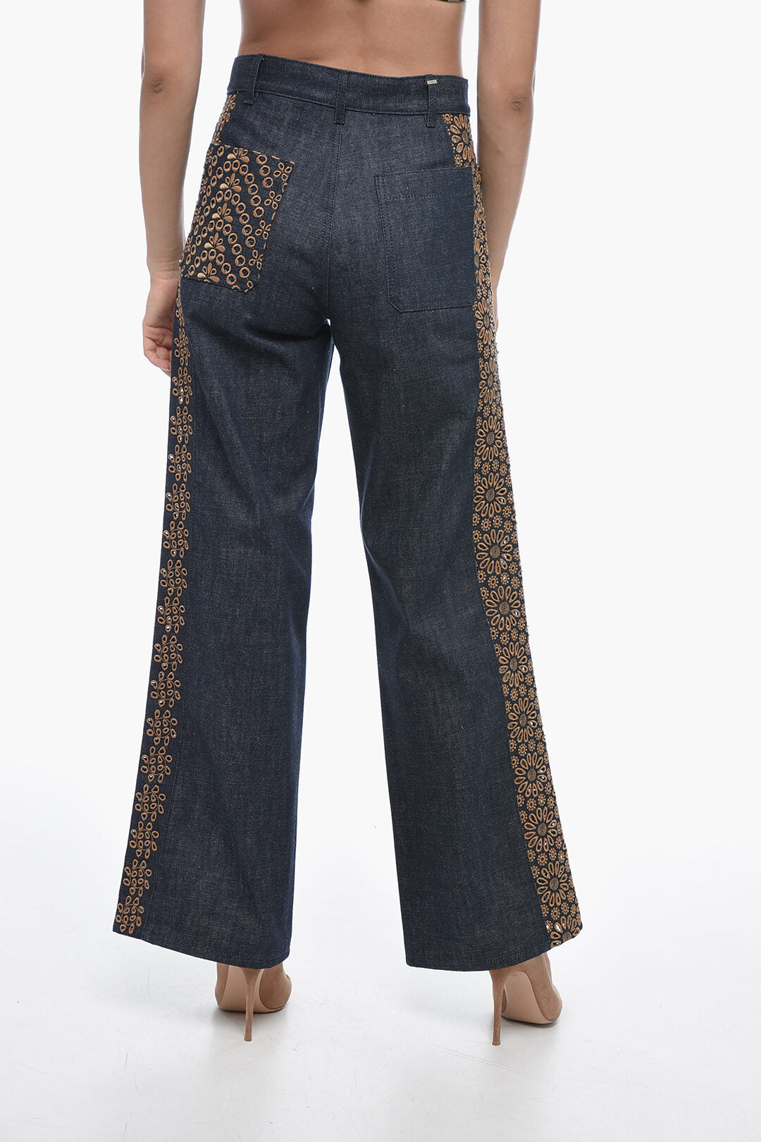 Dior 2405~Embroidered Denim Palazzo Jeans with Dark Wash 28cm, view 2