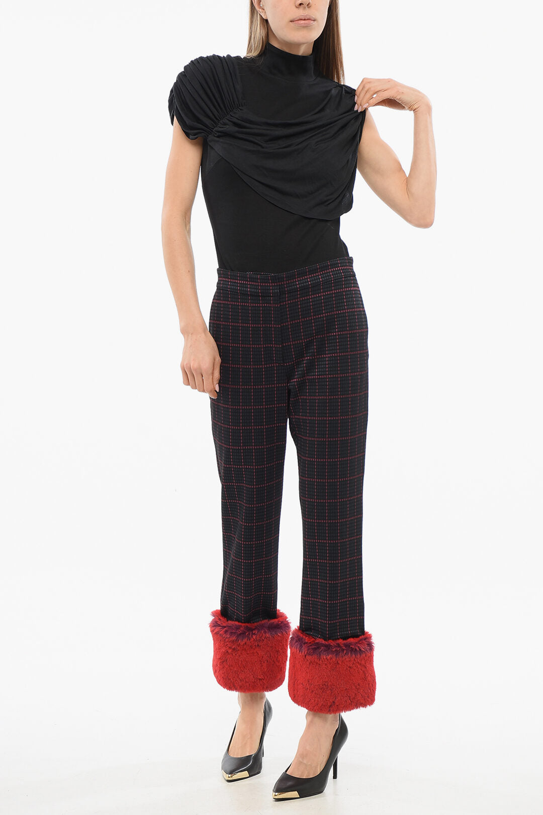 Viktor & Rolf 2405~EVERYWEAR Cropped Trousers with Faux Fur Hem