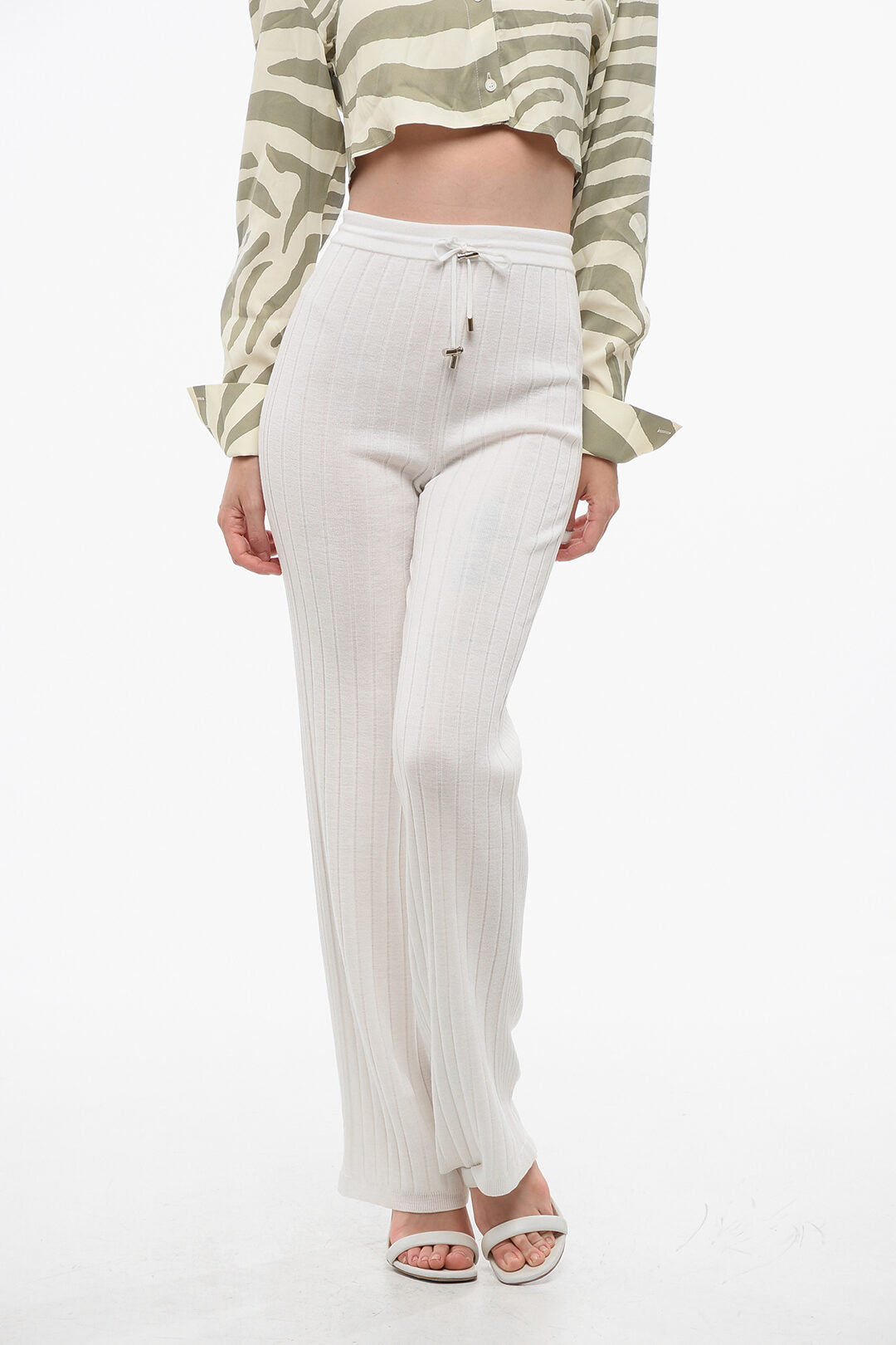 Balmain 2405~High-Waist Ribbed Virgin-Wool Trousers