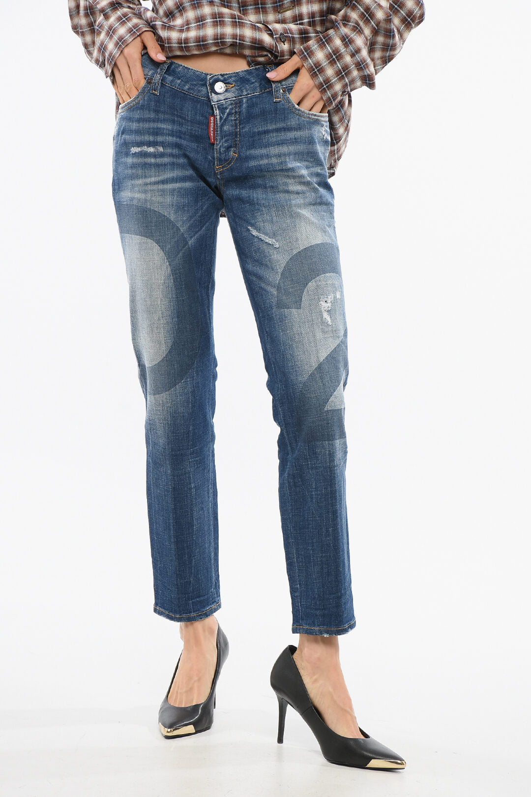 Dsquared2 2405~Jennifer Cropped Fit Delavé Denim Jeans 16cm